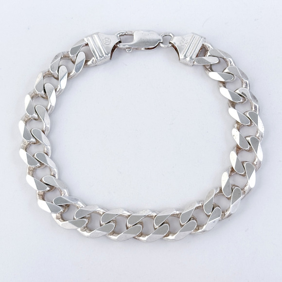 Vintage Italy Sterling Silver 925 9.6mm Curb Link Bracelet 8" - Picture 3 of 7